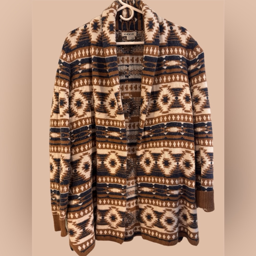 Orvis Aztec Print Wool Blend Cardigan